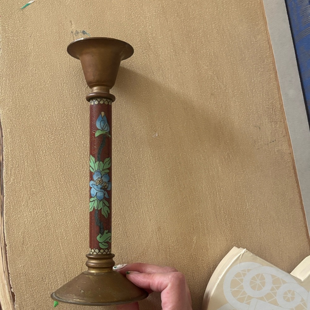 Cloisonné Vintage Brass Candle Holder